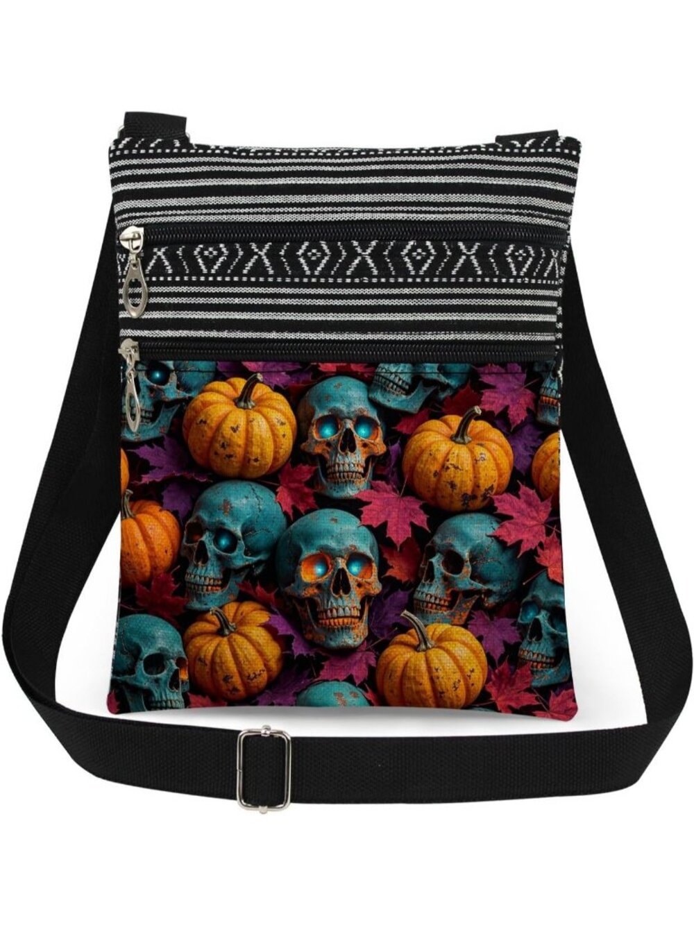 Womens Black Halloween Pumpkin Witch Ghost Skull Purse Crossbody Handbag Bag